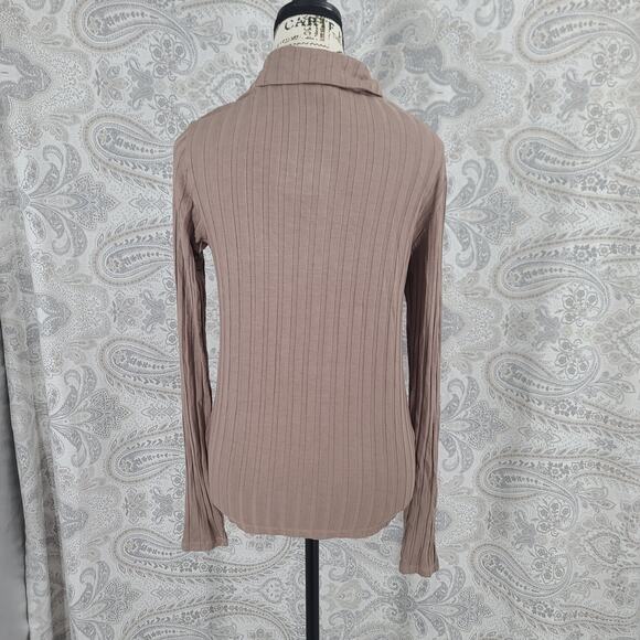 Bobi Los Angelos rib knit button up shirt size small Brown business casual - Picture 3 of 9